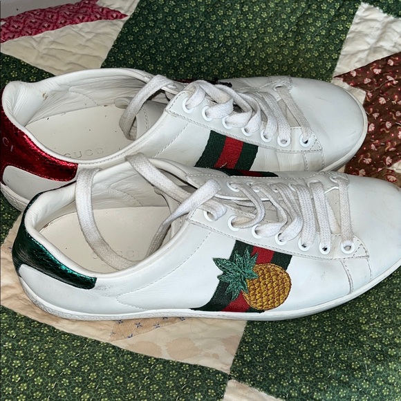 Gucci White Sneakers with Pineapple and Red-Green Accents